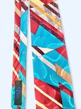 Vintage 90’s Oscar de la Renta Abstract Geometric Silk Tie, Couture Collection